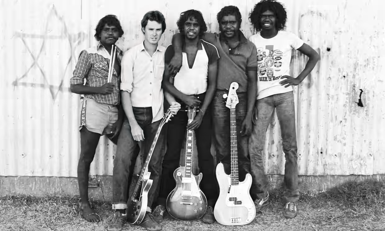 1981 Warumpi Band - Gordon Butcher, Neil Murray, Sammy Butcher (deceased), Denis Minor, and George Rrurrambu (deceased)